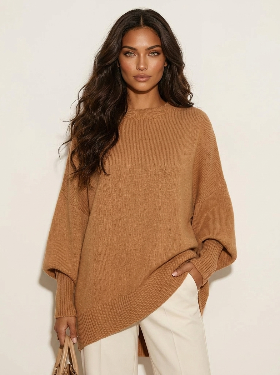 Oversized gebreide trui met ronde hals voor dames in bruin