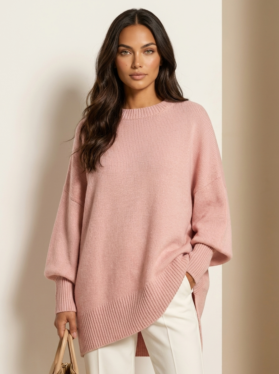 Oversized gebreide trui met ronde hals voor dames in roze