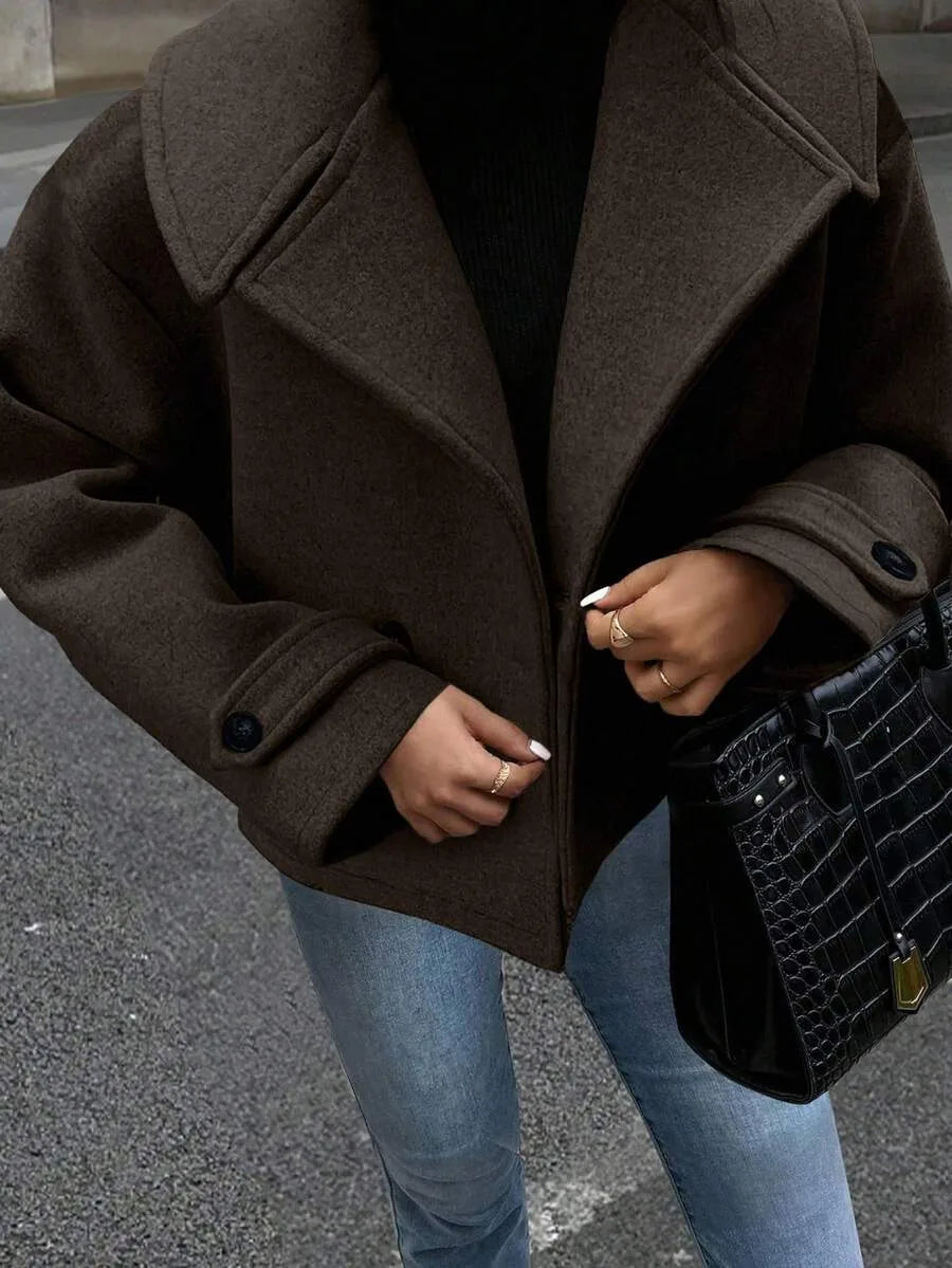 Oversized jas met brede revers en dubbele knoopsluiting voor dames in koffiebruin