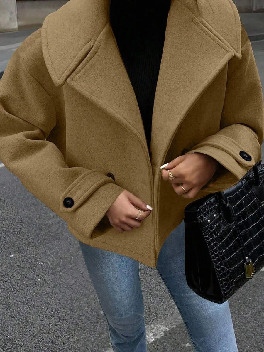 Oversized jas met brede revers en dubbele knoopsluiting voor dames in kaki