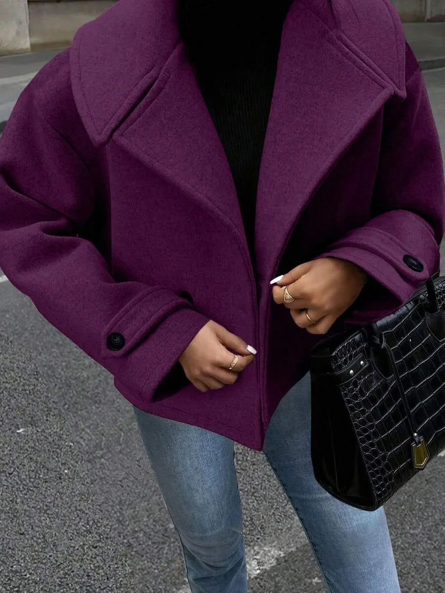Oversized jas met brede revers en dubbele knoopsluiting voor dames in paars