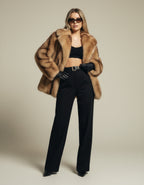 Oversized jas van imitatiebont met open voorkant voor dames in bruin