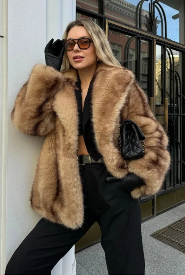 Oversized jas van imitatiebont met open voorkant voor dames