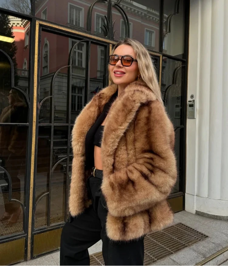 Oversized jas van imitatiebont met open voorkant voor dames