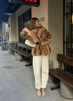 Oversized jas van imitatiebont met open voorkant voor dames