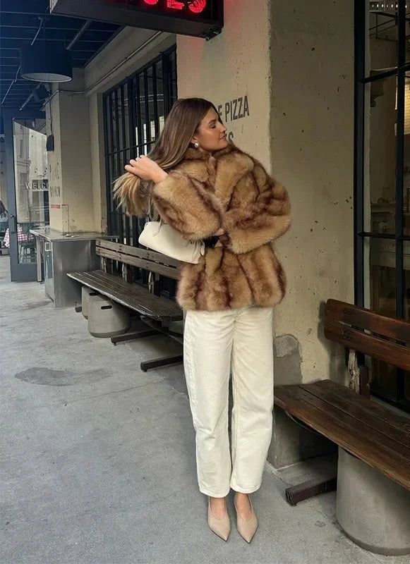 Oversized jas van imitatiebont met open voorkant voor dames