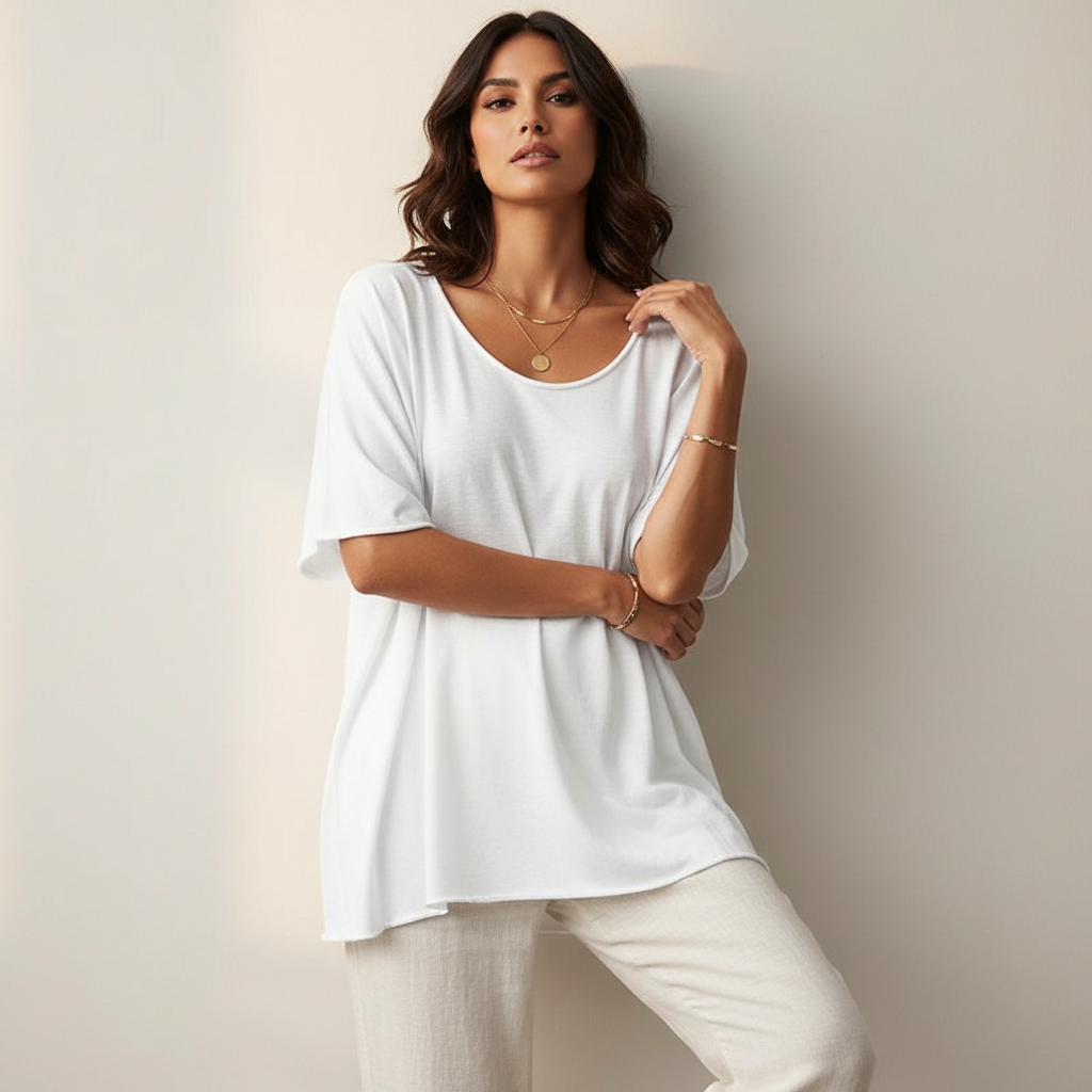 Oversized linnen top met korte mouwen in wit