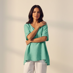 Oversized linnen top met korte mouwen in groen