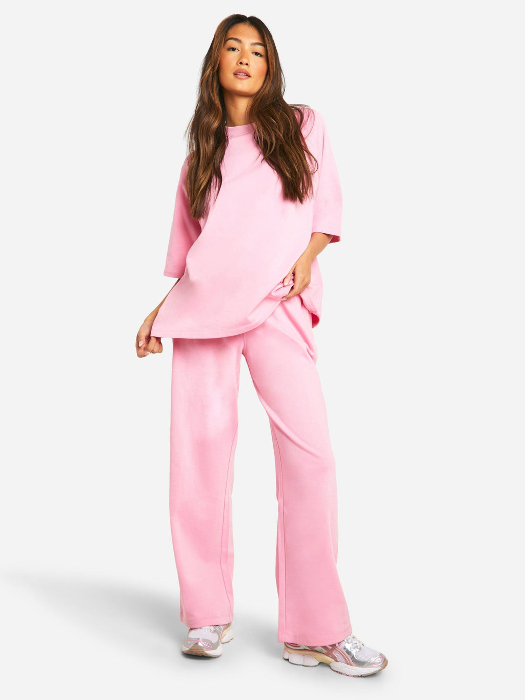 Oversized loungeset met wijde broekspijpen in roze