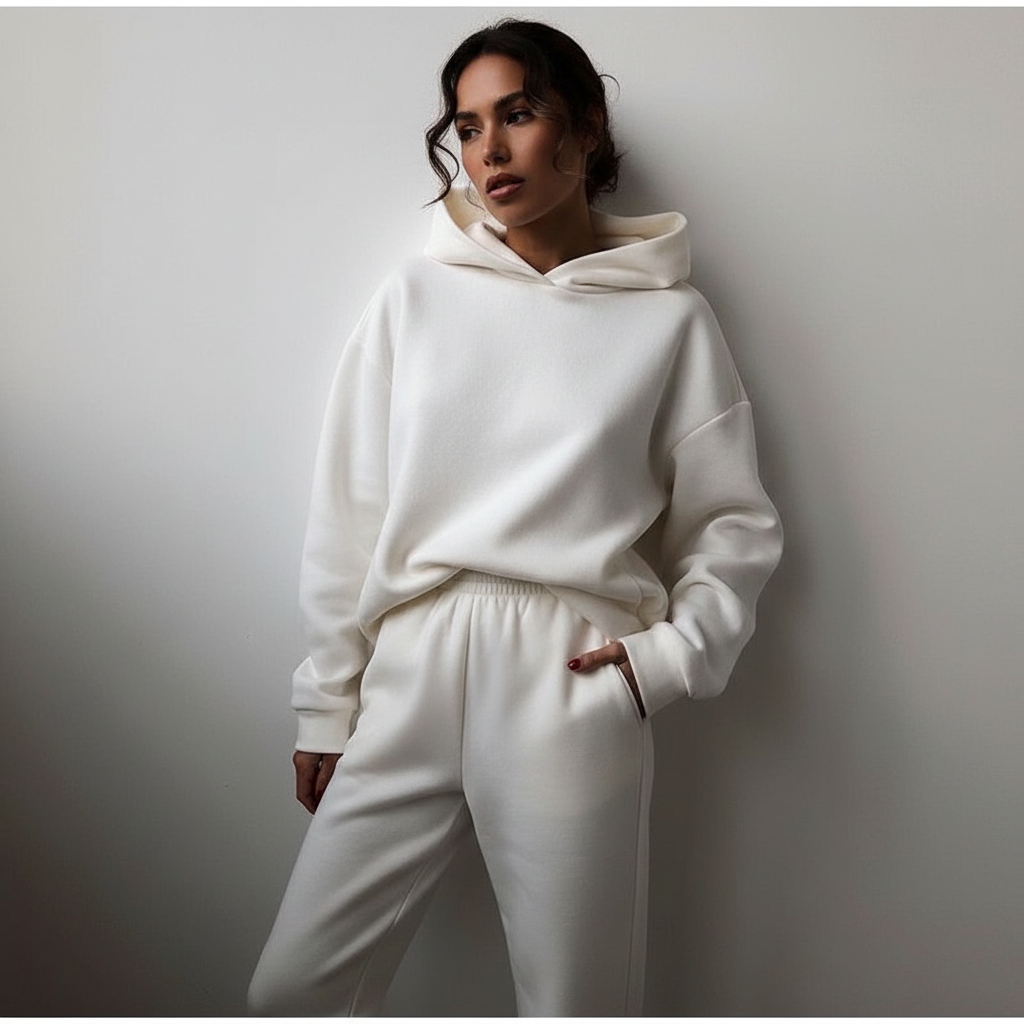 Oversized loungewear set met hoodie en broek voor dames in wit