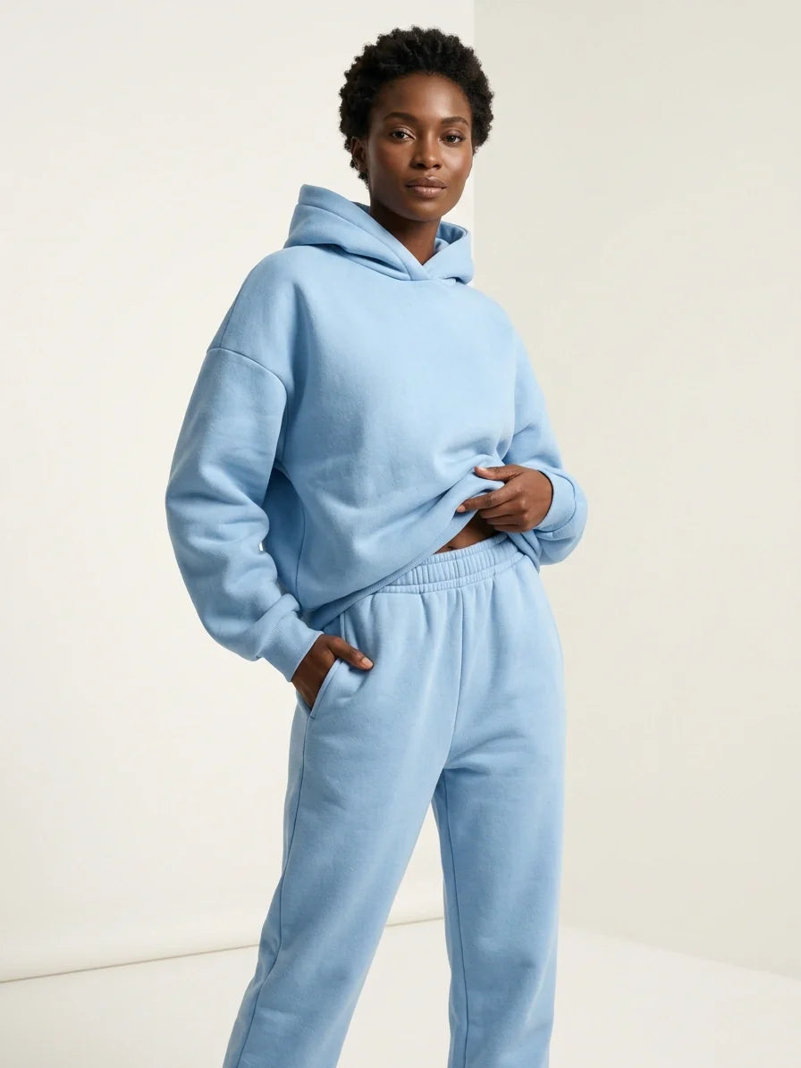 Oversized loungewear set met hoodie en broek voor dames in blauw