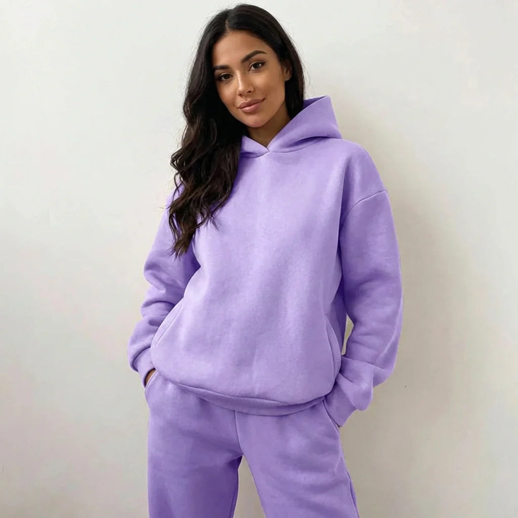 Oversized loungewear set met hoodie en broek voor dames in paars