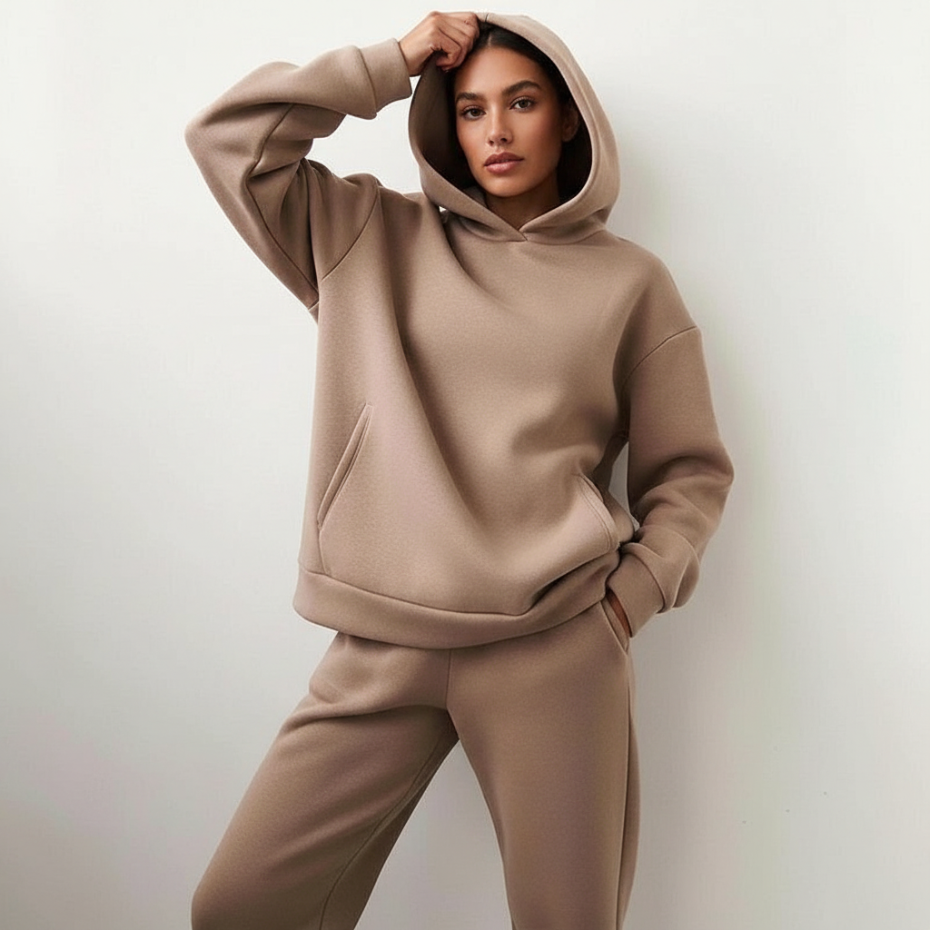 Oversized loungewear set met hoodie en broek voor dames in bruin