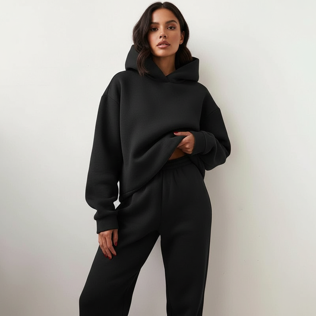 Oversized loungewear set met hoodie en broek voor dames in zwart