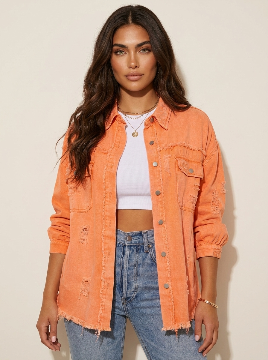 Oversized spijkerjack met destroyed details voor dames in oranje