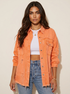 Oversized spijkerjack met destroyed details voor dames in oranje