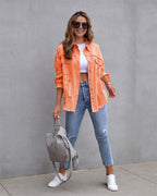Oversized spijkerjack met destroyed details voor dames in oranje