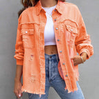 Oversized spijkerjack met destroyed details voor dames in oranje