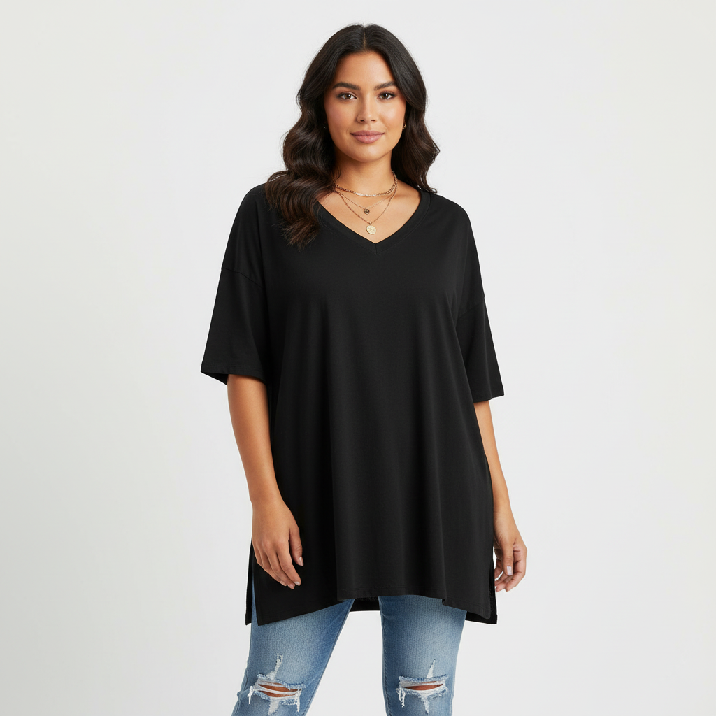 Oversized T-shirt met V-hals in zwart