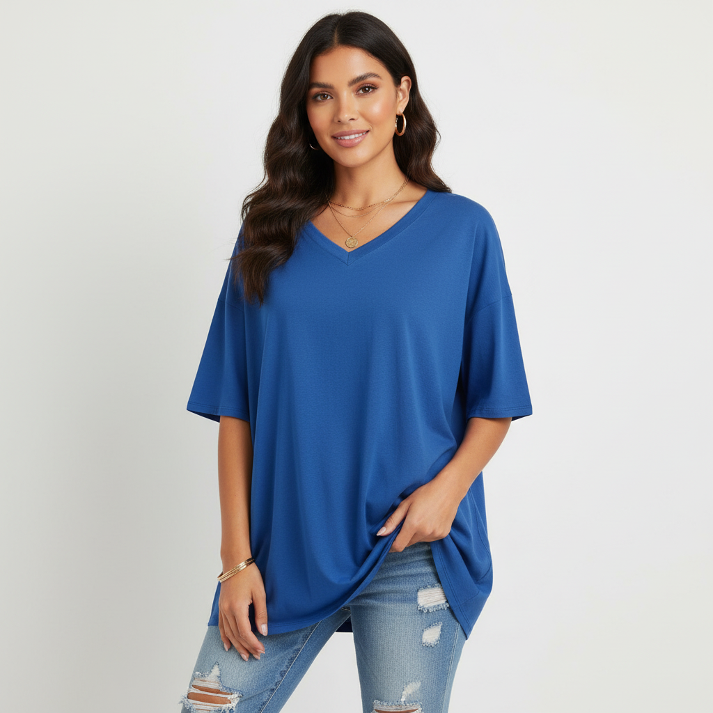 Oversized T-shirt met V-hals in blauw