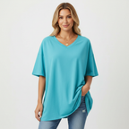 Oversized T-shirt met V-hals in licht blauw