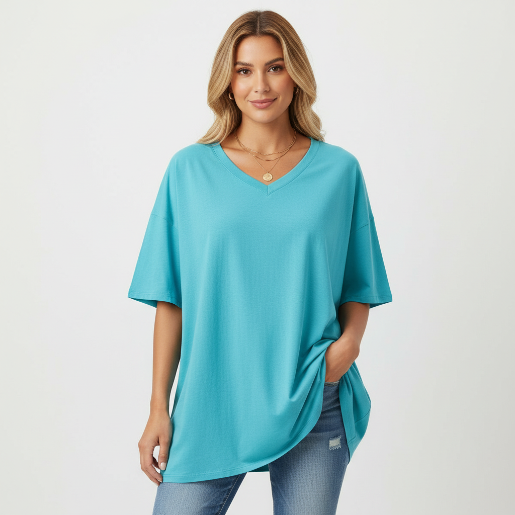 Oversized T-shirt met V-hals in licht blauw