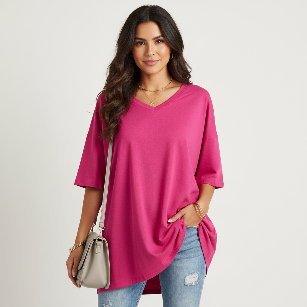 Oversized T-shirt met V-hals in roze