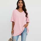 Oversized T-shirt met V-hals in licht roze