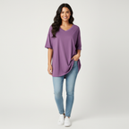 Oversized T-shirt met V-hals in lila