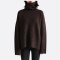 Oversized trui met col en geribde boorden voor dames in koffiebruin