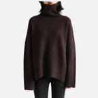 Oversized trui met col en geribde boorden voor dames in koffiebruin