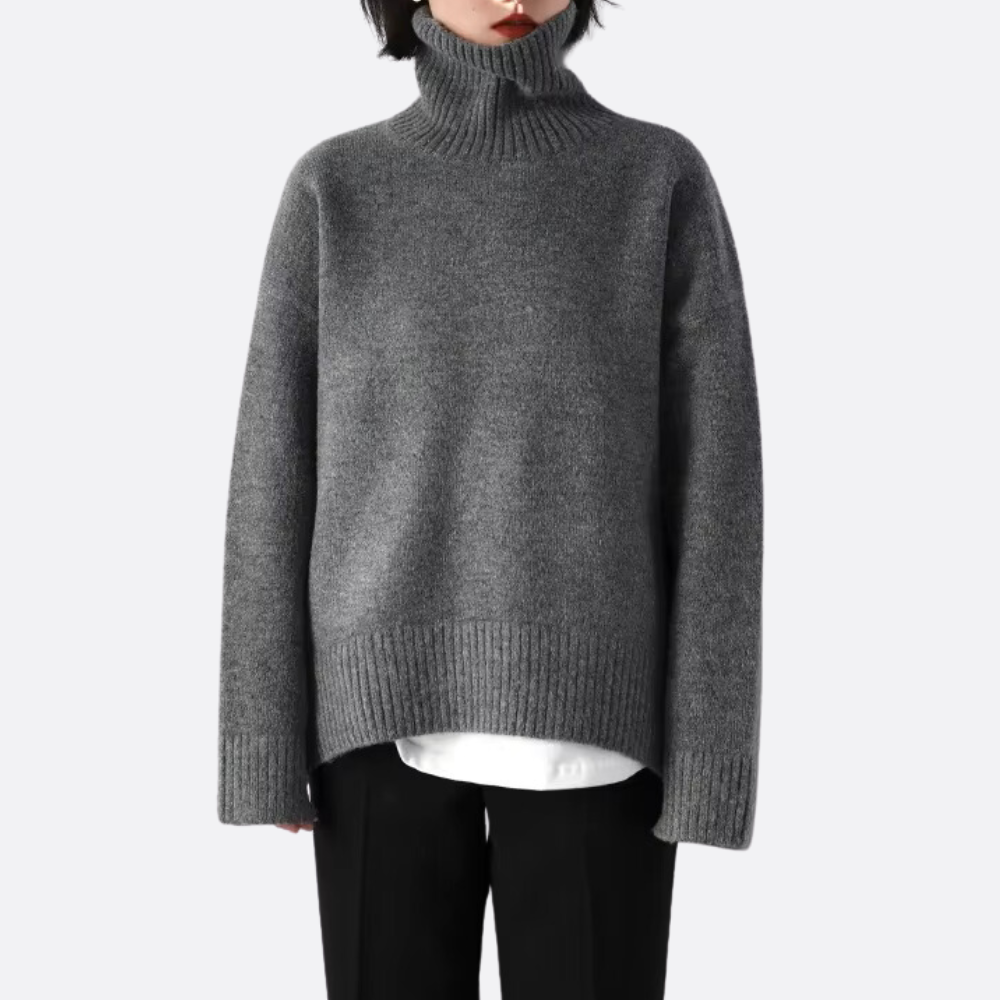 Oversized trui met col en geribde boorden voor dames in grijs