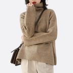 Oversized trui met col en geribde boorden voor dames in khaki
