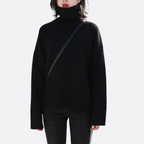 Oversized trui met col en geribde boorden voor dames in zwart