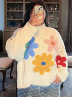 Oversized trui met gebreide bloemapplicaties voor dames in wit