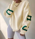 Oversized trui met grafische print en ruime pasvorm voor dames in beige