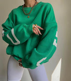 Oversized trui met grafische print en ruime pasvorm voor dames in groen