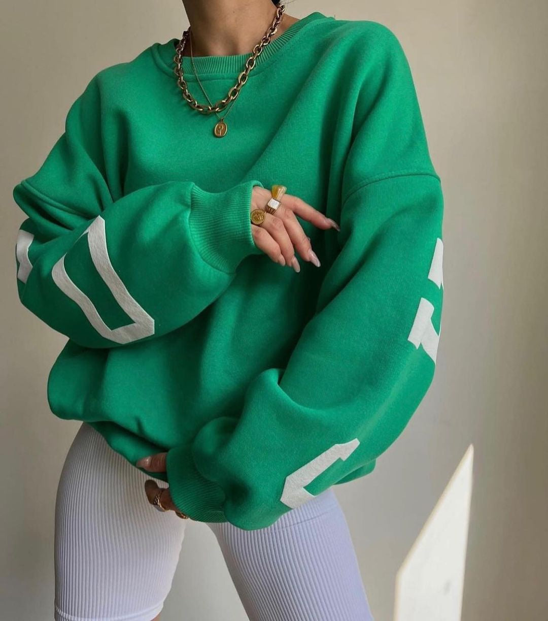Oversized trui met grafische print en ruime pasvorm voor dames in groen