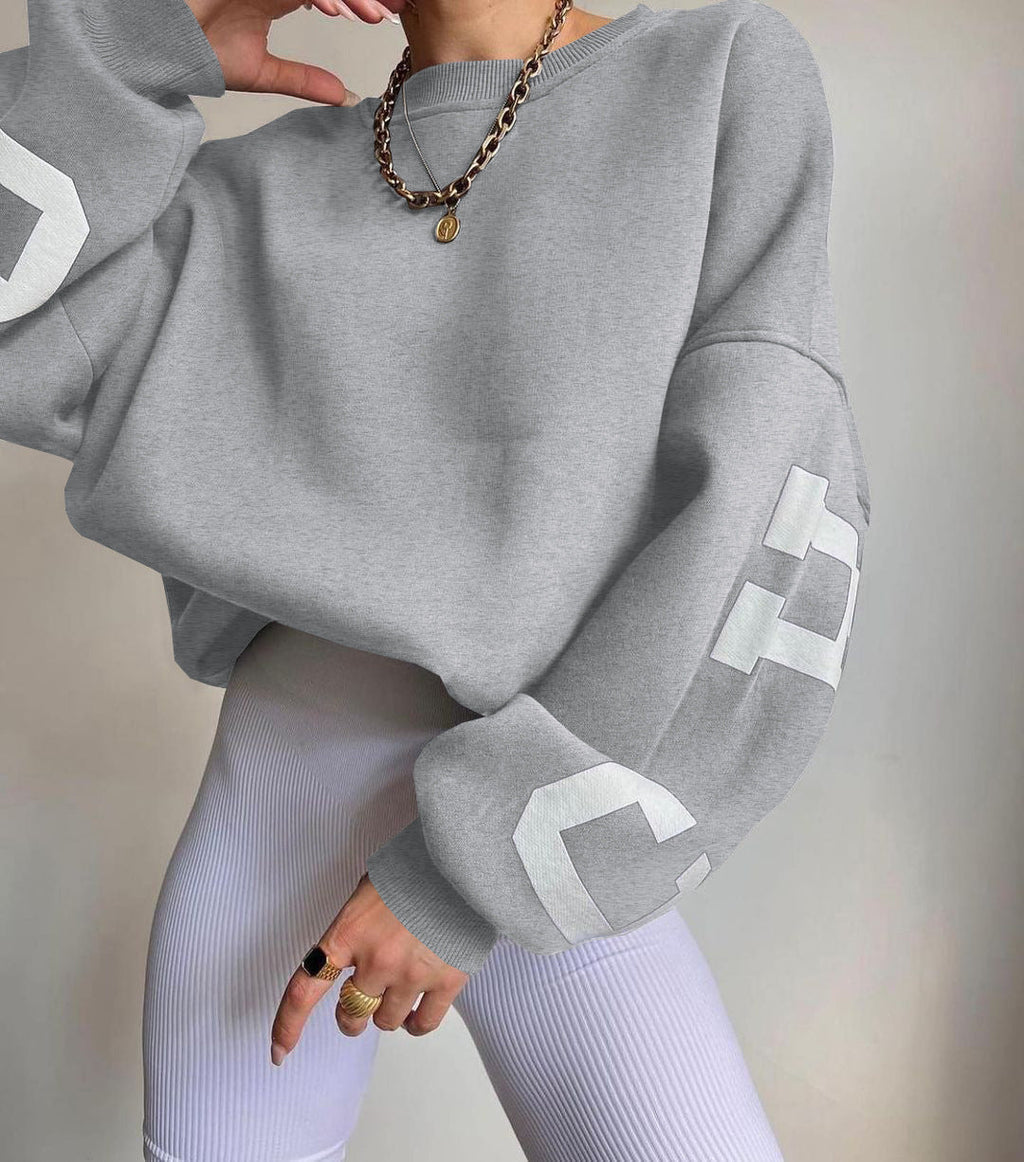 Oversized trui met grafische print en ruime pasvorm voor dames in lichtgrijs
