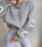 Oversized trui met grafische print en ruime pasvorm voor dames in lichtgrijs