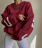 Oversized trui met grafische print en ruime pasvorm voor dames in rood