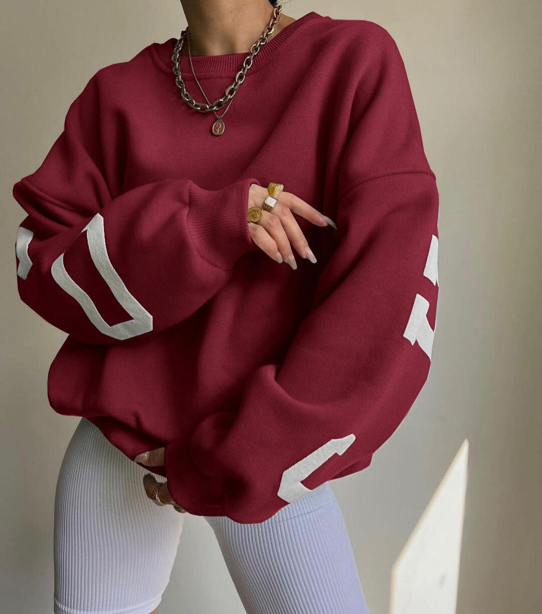 Oversized trui met grafische print en ruime pasvorm voor dames in rood