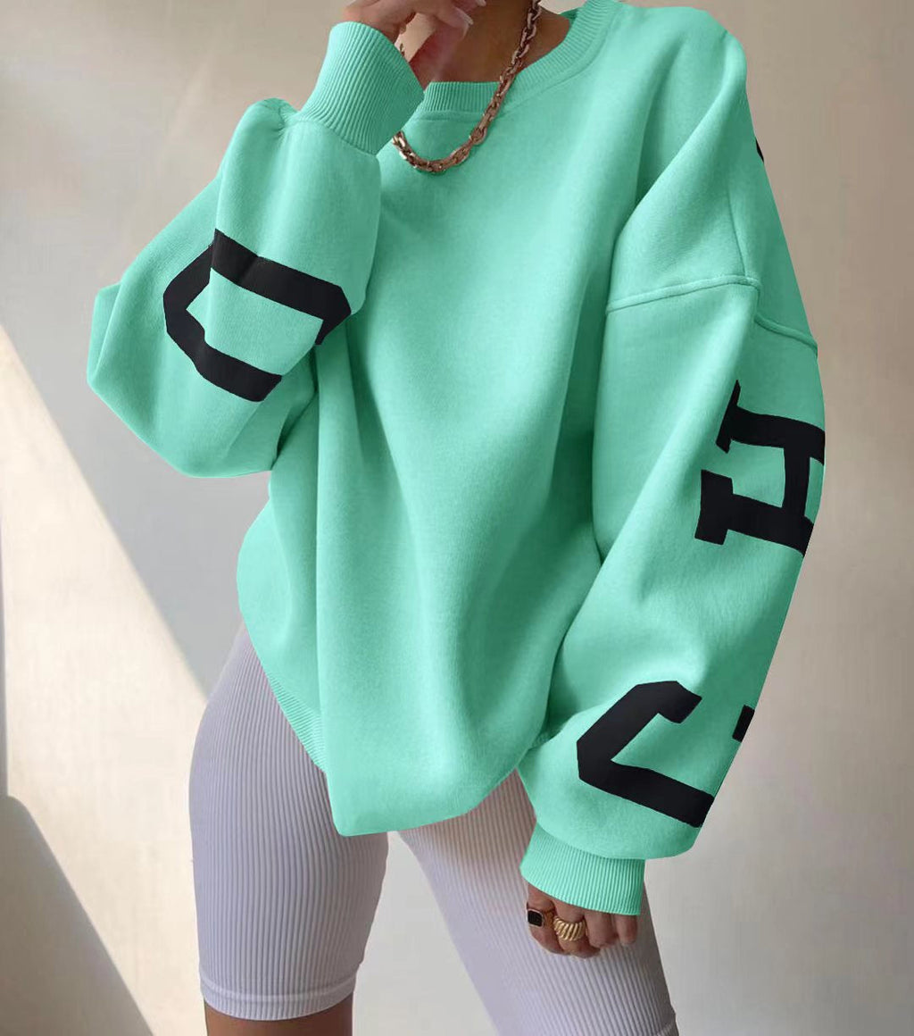 Oversized trui met grafische print en ruime pasvorm voor dames in lichtgroen