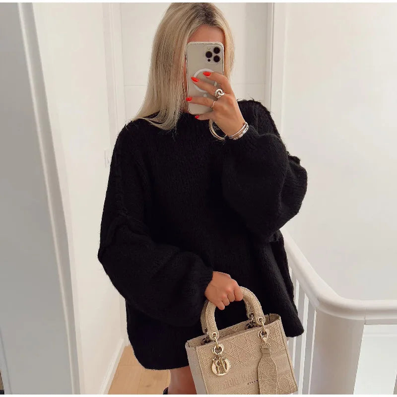 Oversized trui met wijde mouwen voor dames in zwart