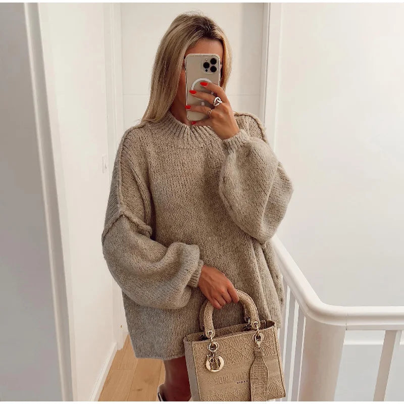 Oversized trui met wijde mouwen voor dames in khaki