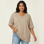 Oversized T-shirt met V-hals in beige