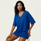 Oversized T-shirt met V-hals in blauw
