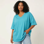 Oversized T-shirt met V-hals in lichtblauw