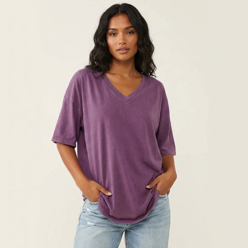 Oversized T-shirt met V-hals in paars