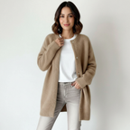 Oversized vest met knoopsluiting en lange lengte in beige